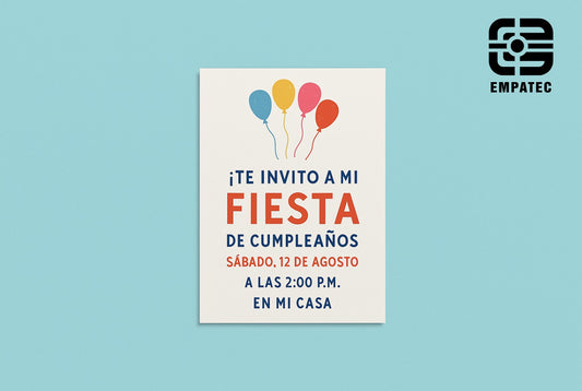 Invitación para Fiesta Tamaño Cuarto de Carta