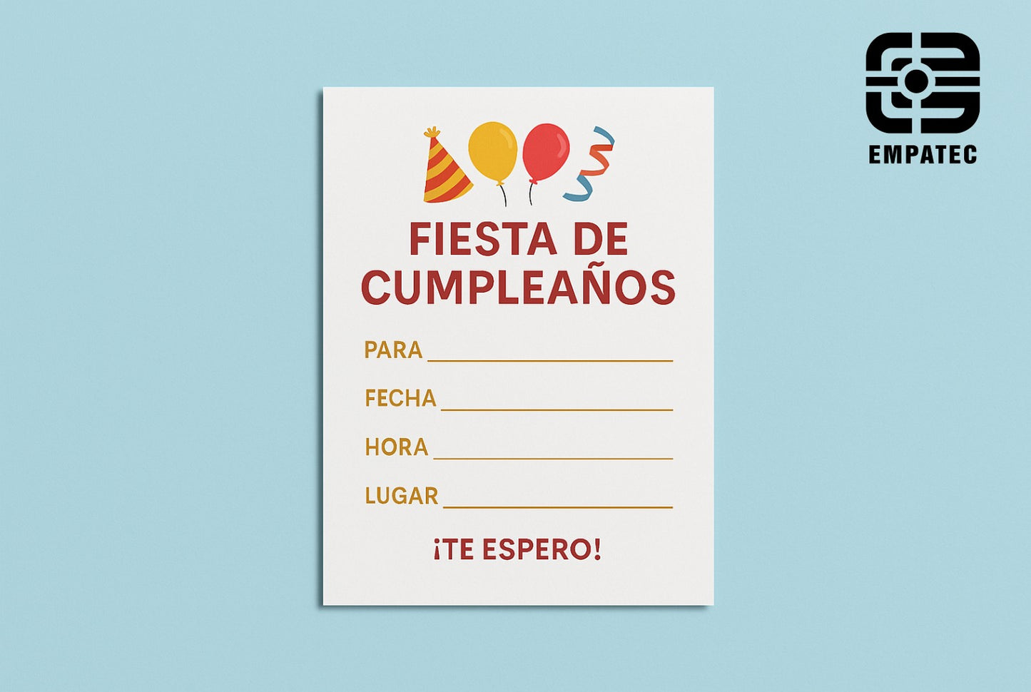 Invitación para Fiesta Tamaño Media Carta